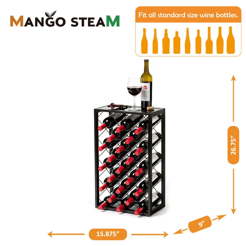Mango Steam 23 Bottle Black Wine Rack with Glass Top Shelf, Free Standing for Home, Kitchen and Bar - Image 4